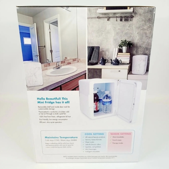 Mini Fridge Small Space Cooler Warmer 6 Can White Marble Finish Home Auto Beauty - Picture 5 of 12
